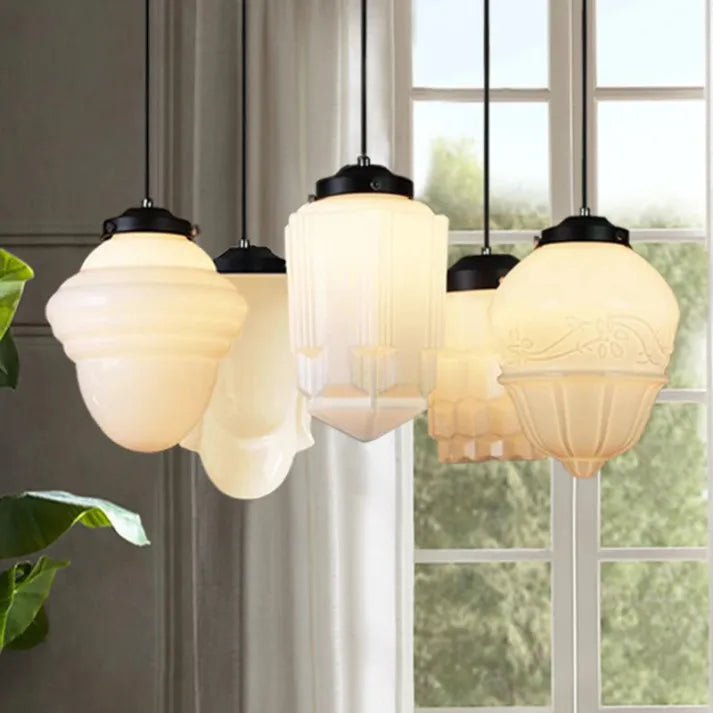 Vintage White Milk Glass Pendant Light