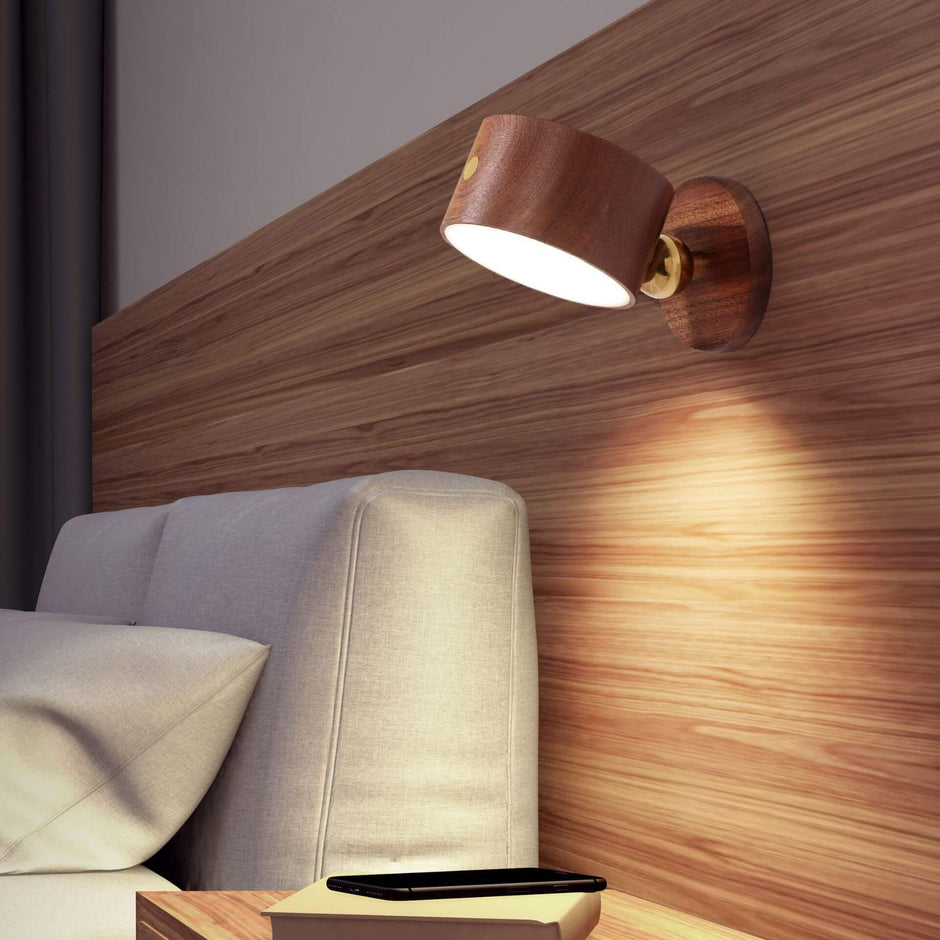 Rechargeable LED Bedside Lamp – Touch Dimmable Wooden Wall Light