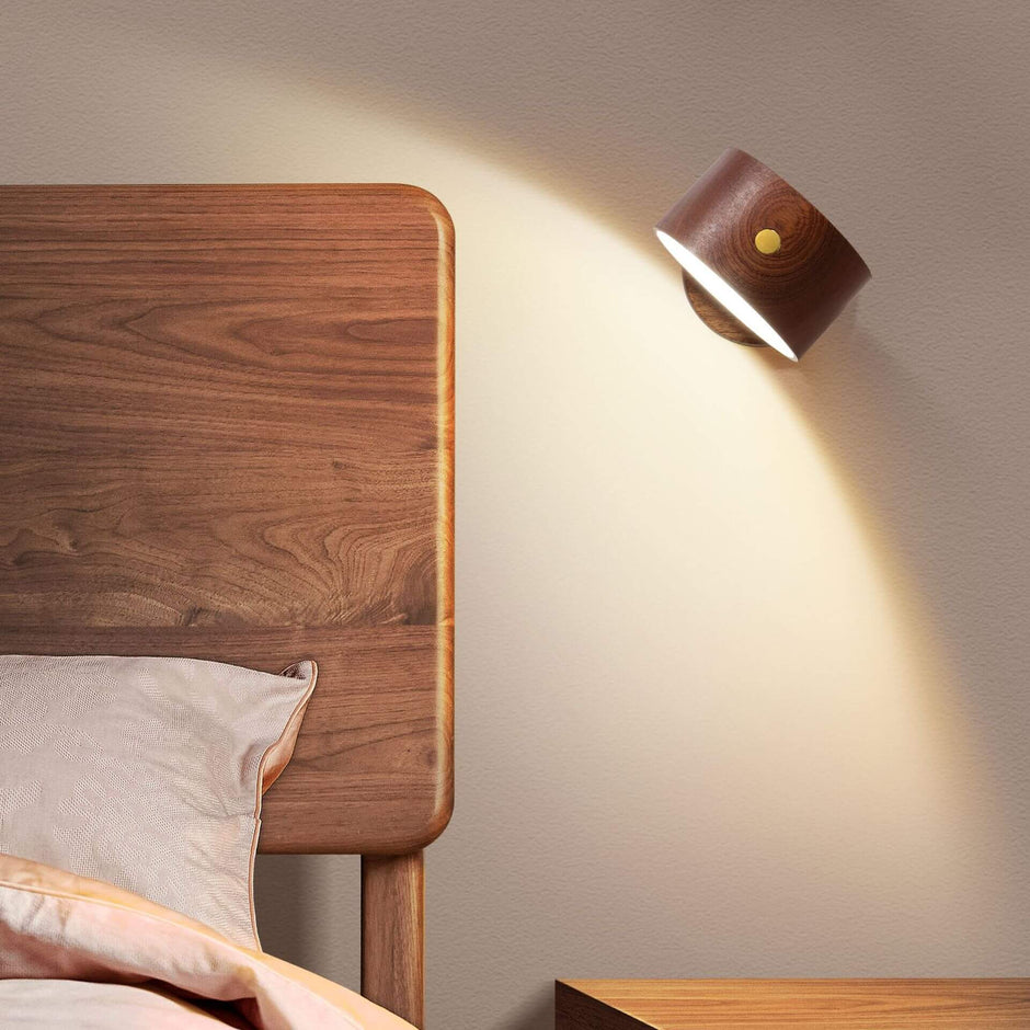 Rechargeable LED Bedside Lamp – Touch Dimmable Wooden Wall Light