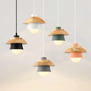 Modern Metal & Wood Pendant Light – Adjustable Hanging Ceiling Lamp