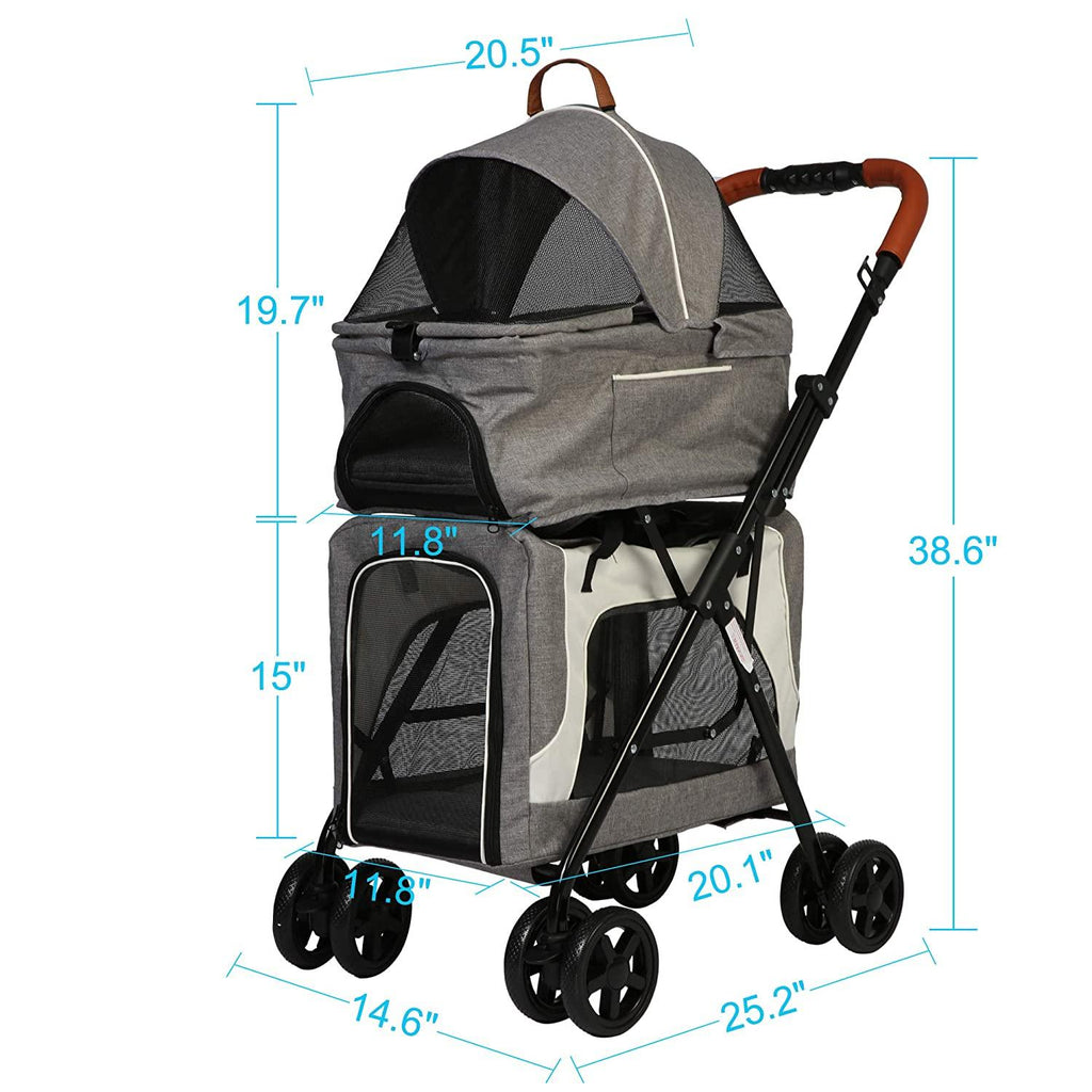 Pushchair Dog Stroller Double Decker Dog Stroller, Gray - MOSKBITE