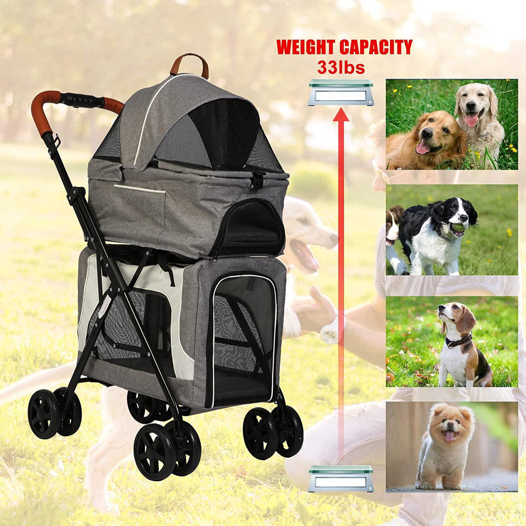 Pushchair Dog Stroller Double Decker Dog Stroller, Gray - MOSKBITE