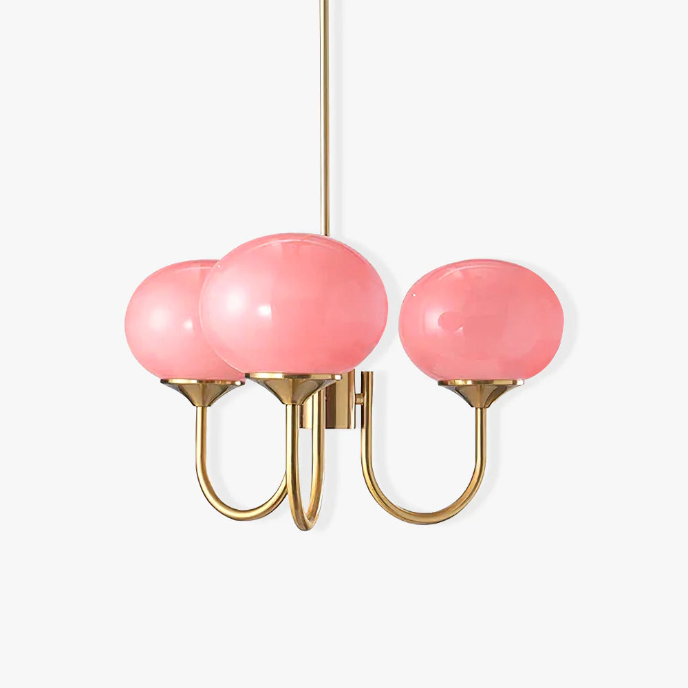 Elegant Gold Ceiling Light with Pink Glass Shades – Modern Glamour Chandelier for Living Room or Bedroom Décor