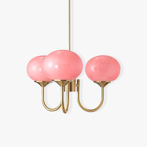 Elegant Gold Ceiling Light with Pink Glass Shades – Modern Glamour Chandelier