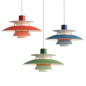 Three colorful pendant lamps on a white background