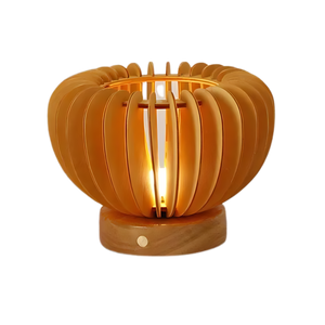 Pumpkin Wooden Desk Lamp – Carved Slat Shade with Warm Ambient Glow