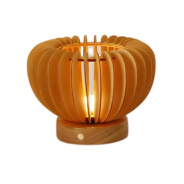 Pumpkin Wooden Desk Lamp – Carved Slat Shade with Warm Ambient Glow