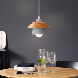 Rustic Modern Pendant Lamp – Metal & Wood Hanging Ceiling Light
