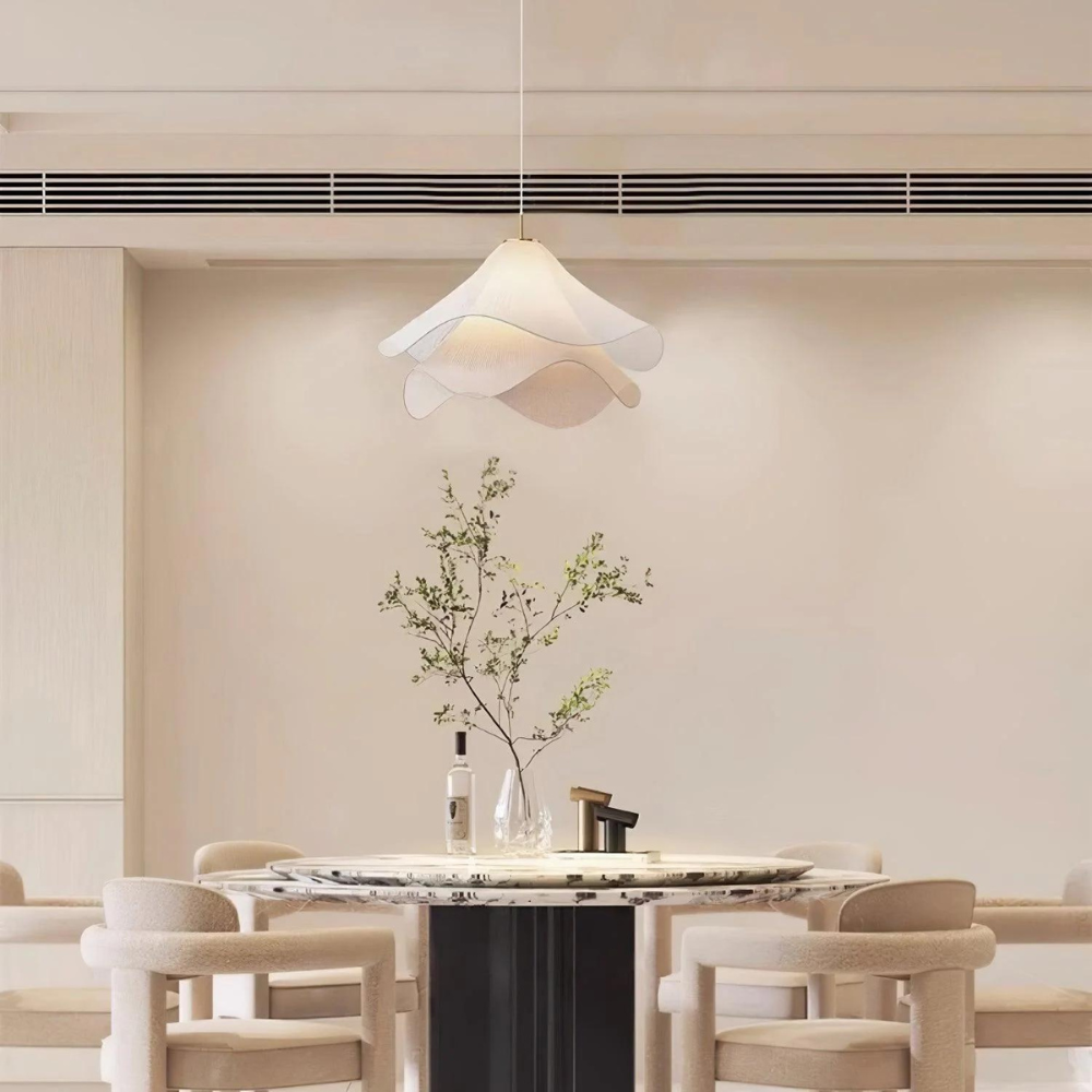 Cream Petal Fabric Chandelier LED Pendant Light