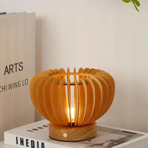 Pumpkin Wooden Desk Lamp – Carved Slat Shade with Warm Ambient Glow