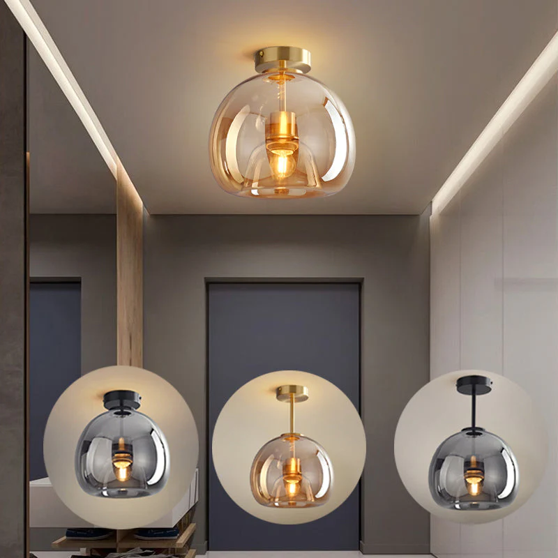 Modern Copper Glass Ceiling Light for Hallways and Living Rooms