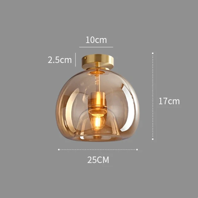 Modern Copper Glass Ceiling Light for Hallways and Living Rooms