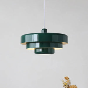 Mid-Century Industrial Pendant Light – Black Iron Shade with Gold & Green Accents