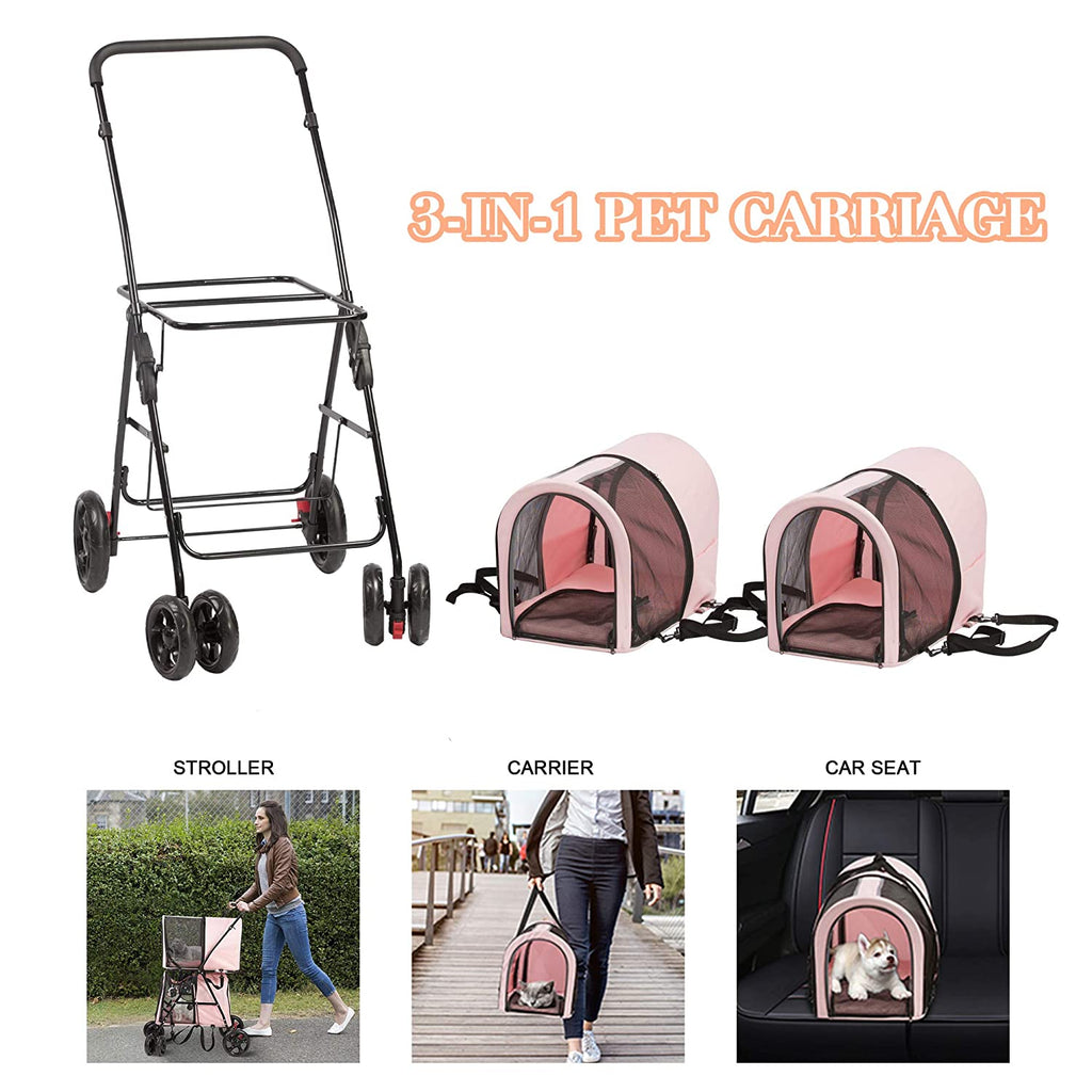 Pet Carriers Dog 3-in-1 Double Pet Stroller - MOSKBITE