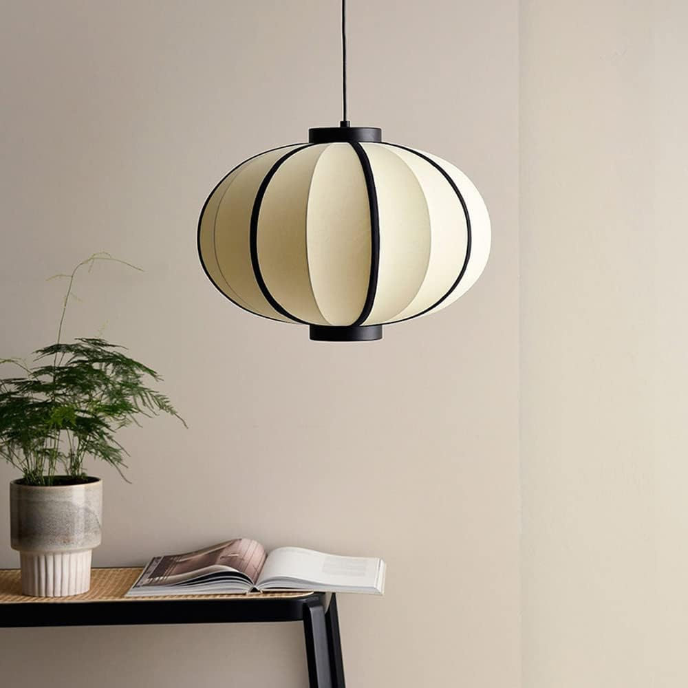 White Drum Shade Chandelier – Modern Fabric Pendant Light with Adjustable Wire
