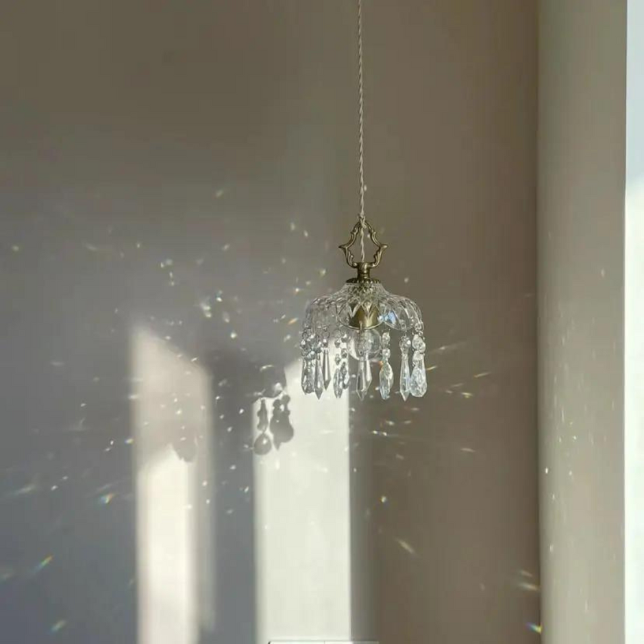 Vintage Brass Glass Chandelier