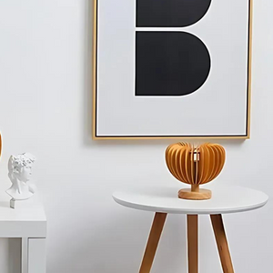 Pumpkin Wooden Desk Lamp – Carved Slat Shade with Warm Ambient Glow