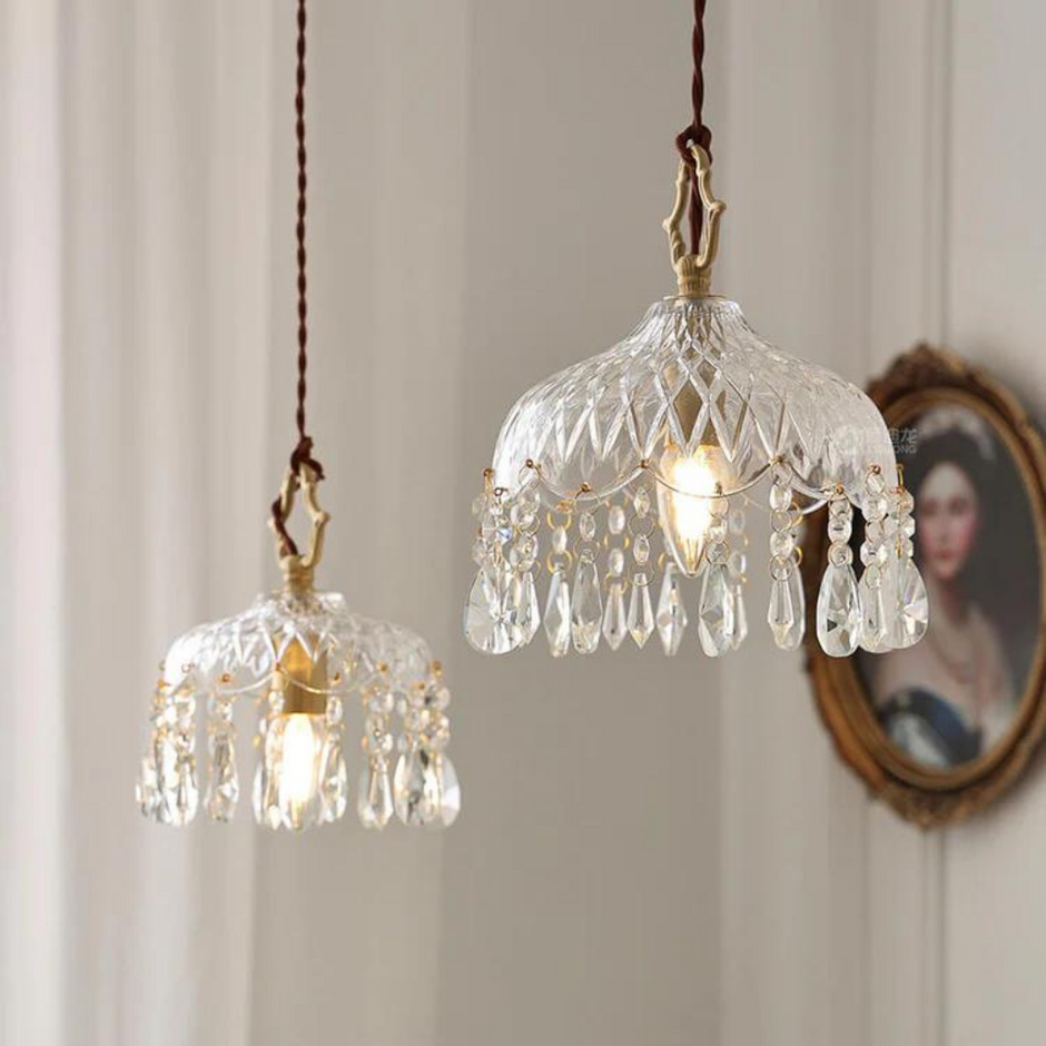 Vintage Brass Glass Chandelier