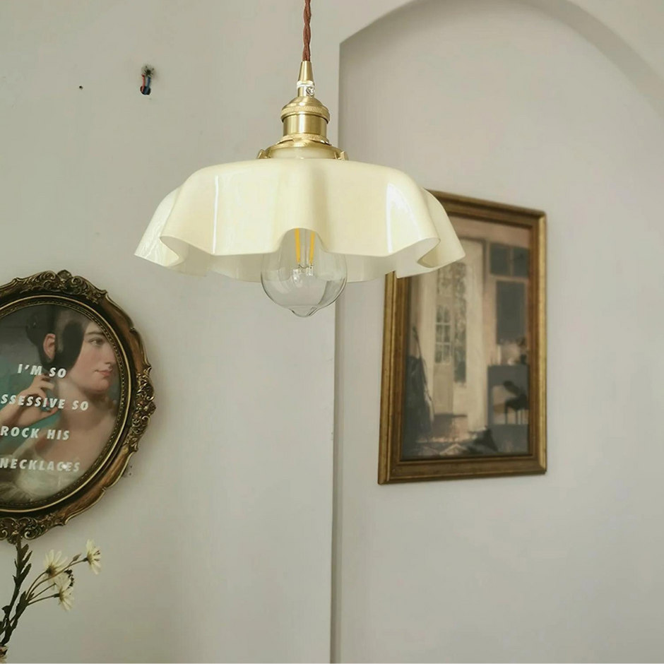 White Glass and Flower Shaped Chandelier Ceiling Light