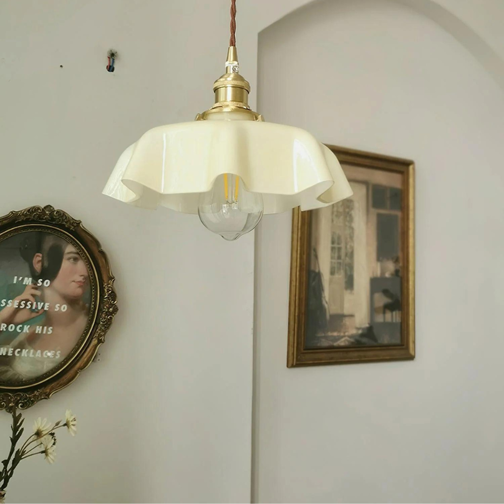 White Glass and Flower Shaped Chandelier Ceiling Light