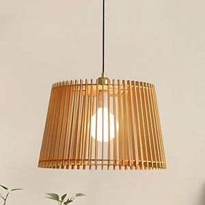 Nordic Drum Pendant Ceiling Light – Adjustable Wooden & Acrylic Shade Chandelier