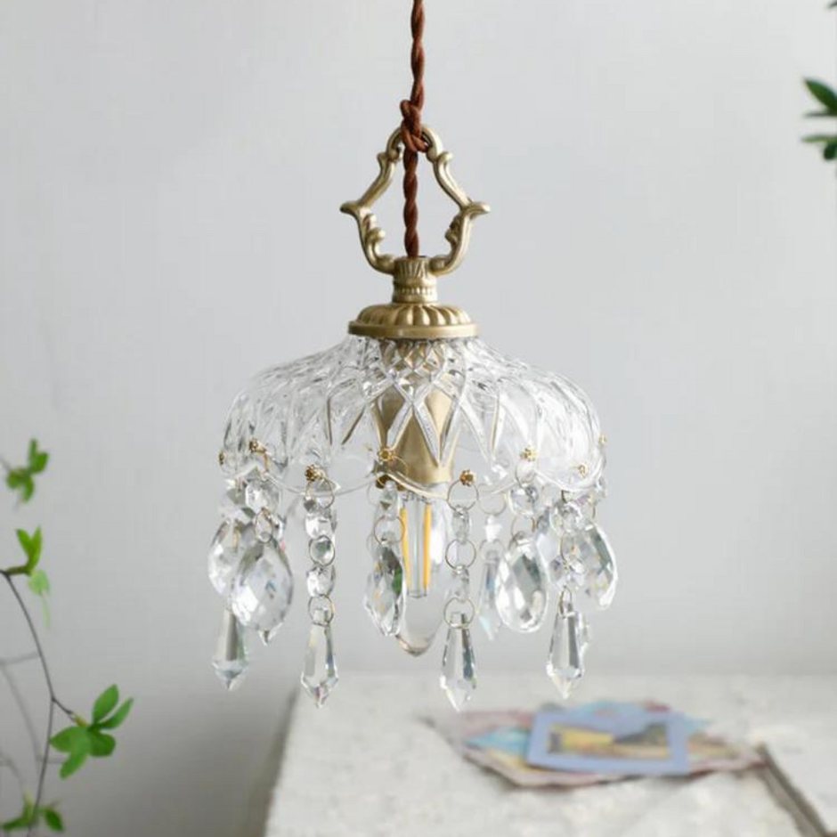 Vintage Brass Glass Chandelier