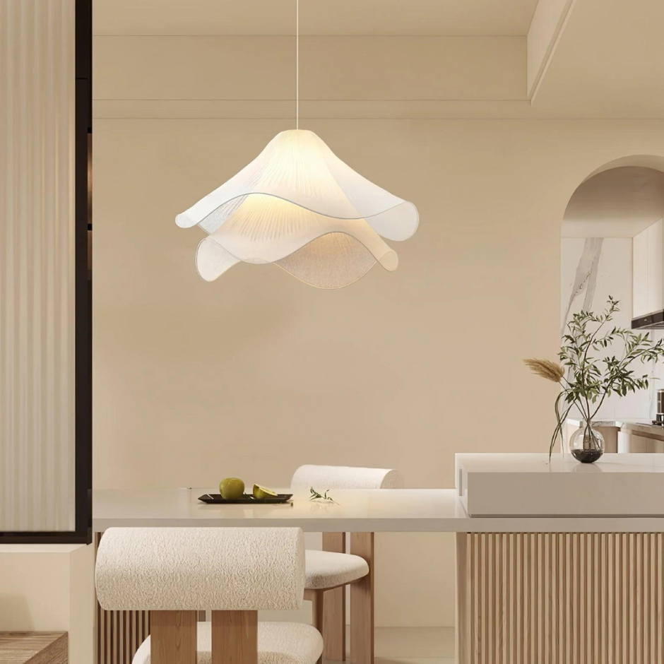 Cream Petal Fabric Chandelier LED Pendant Light