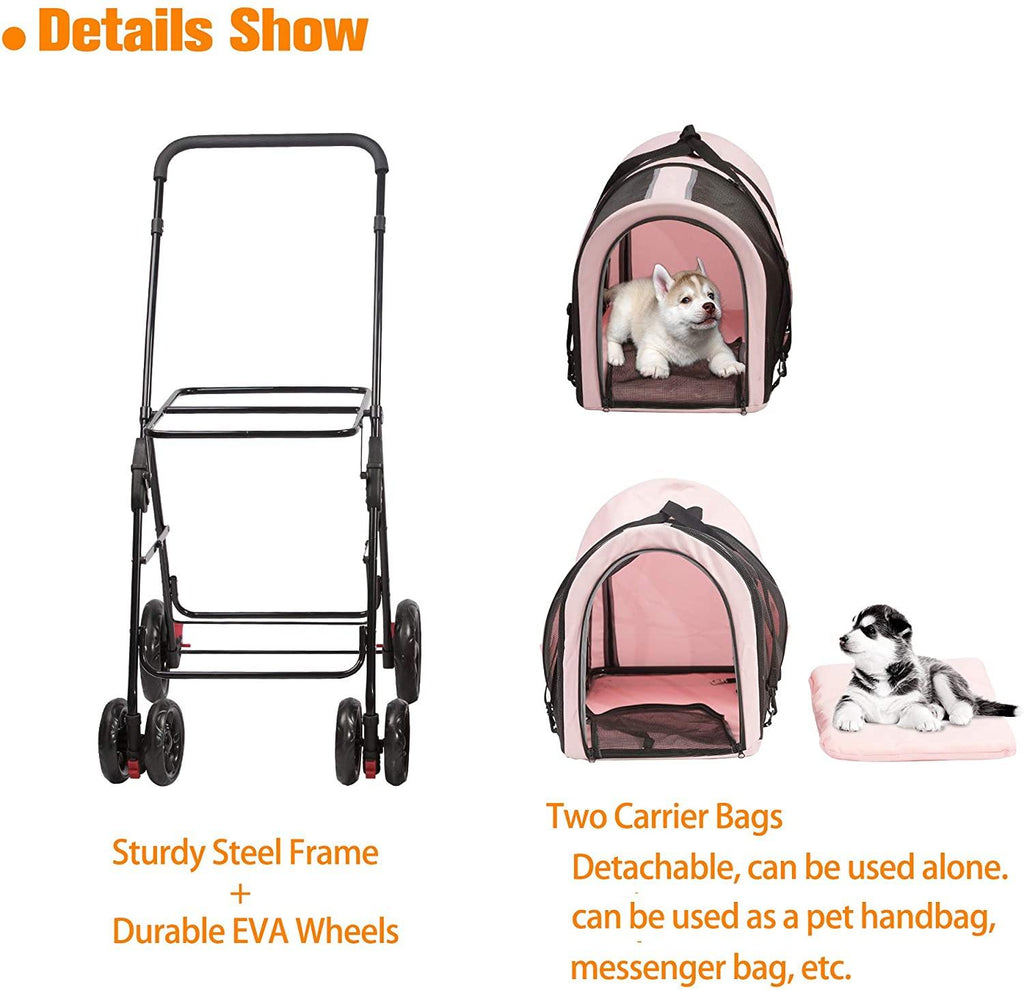 Pet Carriers Dog 3-in-1 Double Pet Stroller - MOSKBITE