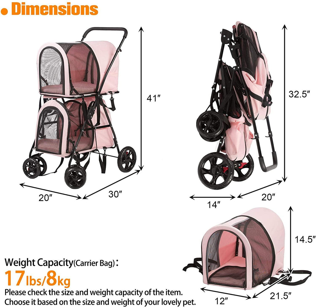 Pet Carriers Dog 3-in-1 Double Pet Stroller - MOSKBITE