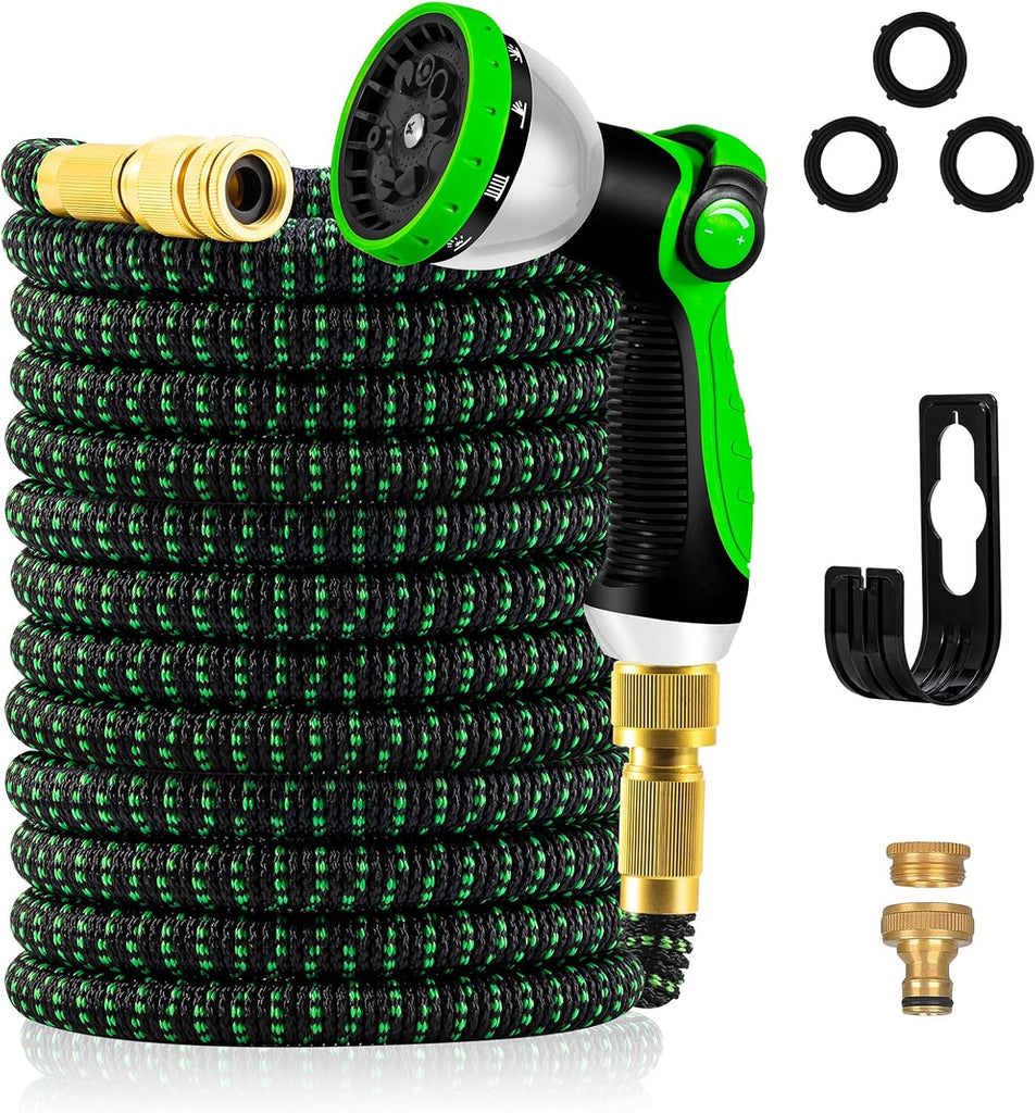 Expandable Garden Hose Pipe, Upgraded 3-Layer Latex No-Kink Flexible Water Hose, 3/4"&1/2" Metal Connectors, 10 Function Spray Nozzle 50FT - MOSKBITE