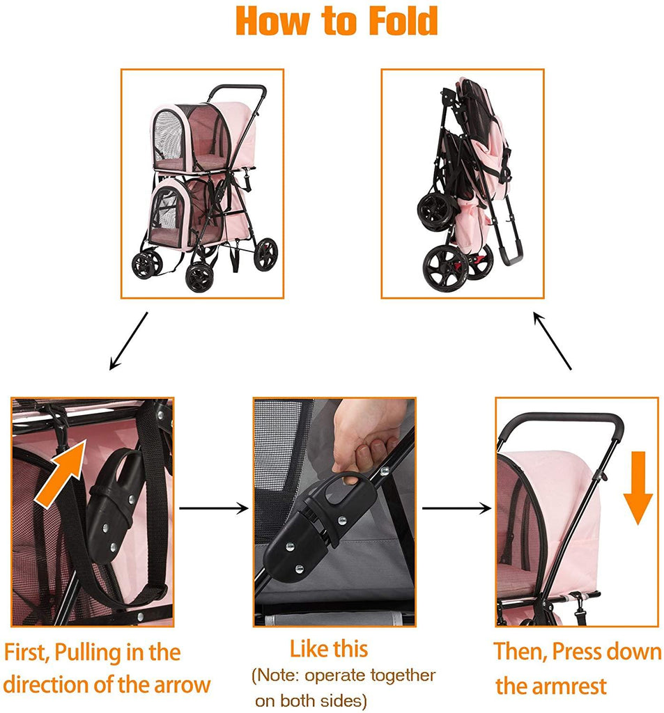 Pet Carriers Dog 3-in-1 Double Pet Stroller - MOSKBITE