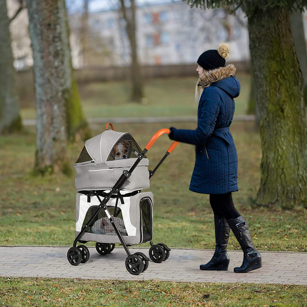Pushchair Dog Stroller Double Decker Dog Stroller, Gray - MOSKBITE