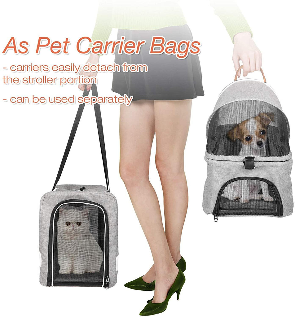 Pushchair Dog Stroller Double Decker Dog Stroller, Gray - MOSKBITE