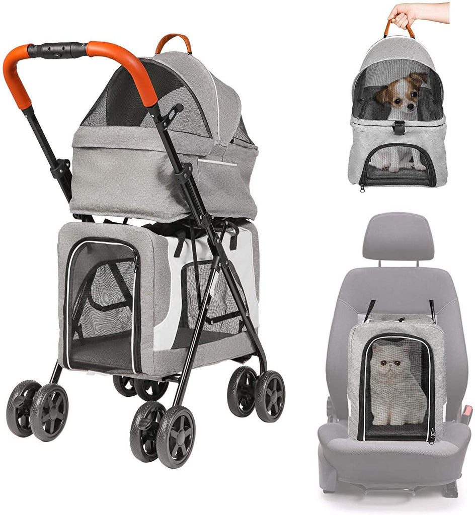 Pushchair Dog Stroller Double Decker Dog Stroller, Gray - MOSKBITE