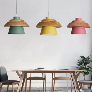Modern Metal & Wood Pendant Light – Adjustable Hanging Ceiling Lamp