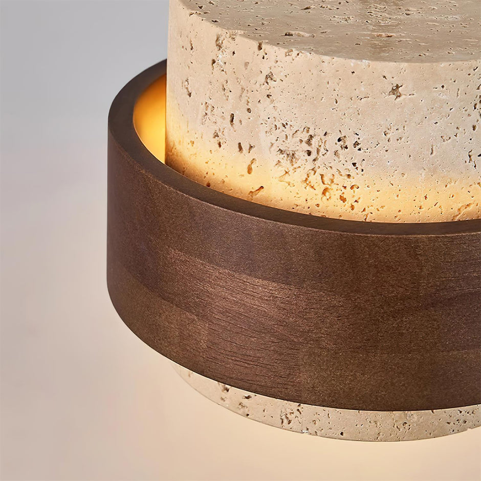 Rustic Modern Pendant Lamp – Travertine Stone Shade with Walnut Wood Finish