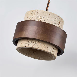 Rustic Modern Pendant Lamp – Travertine Stone Shade with Walnut Wood Finish