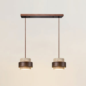 Rustic Modern Pendant Lamp – Travertine Stone Shade with Walnut Wood Finish