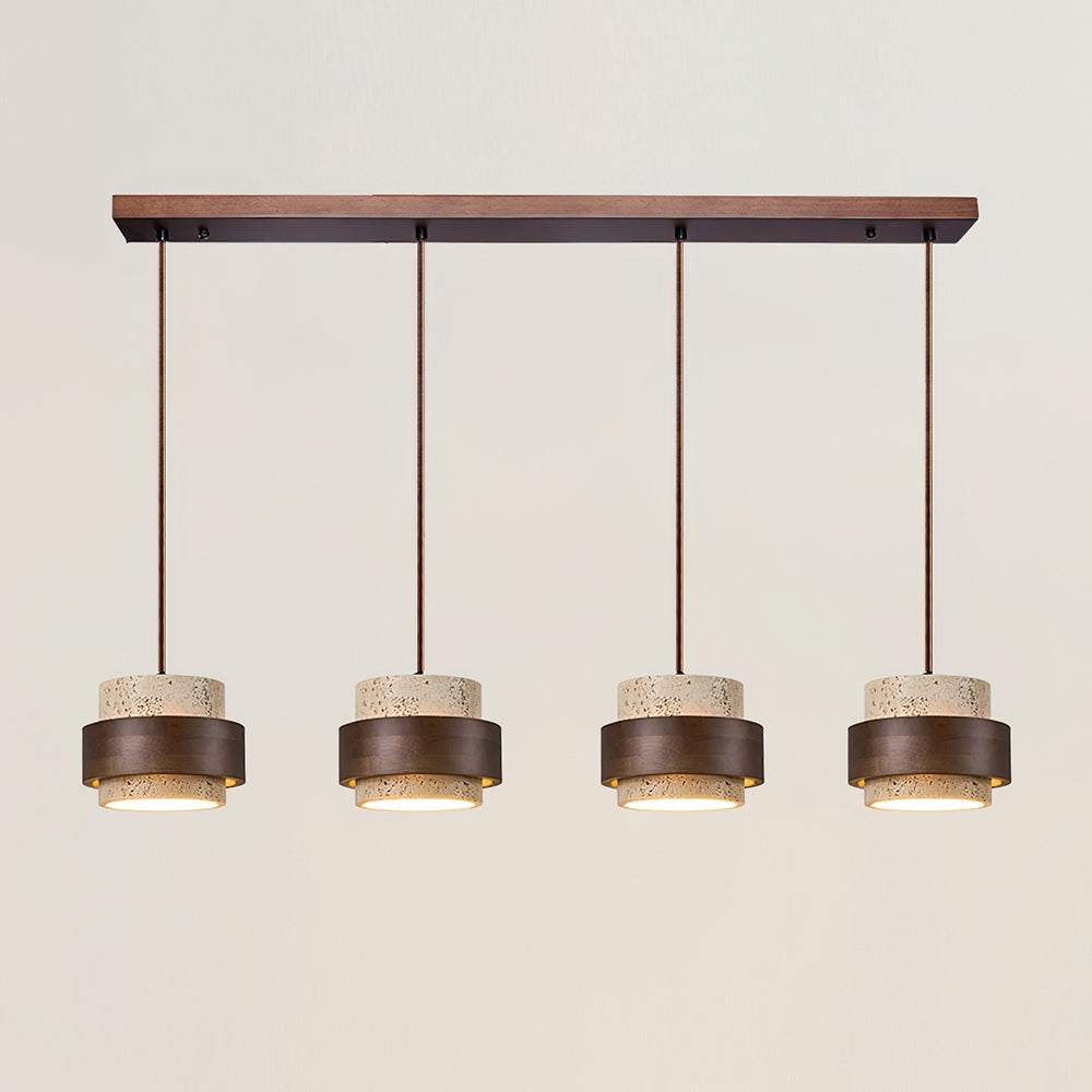 Rustic Modern Pendant Lamp – Travertine Stone Shade with Walnut Wood Finish
