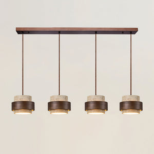 Rustic Modern Pendant Lamp – Travertine Stone Shade with Walnut Wood Finish