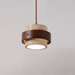 Rustic Modern Pendant Lamp – Travertine Stone Shade with Walnut Wood Finish