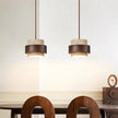 Rustic Modern Pendant Lamp – Travertine Stone Shade with Walnut Wood Finish