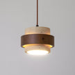 Rustic Modern Pendant Lamp – Travertine Stone Shade with Walnut Wood Finish