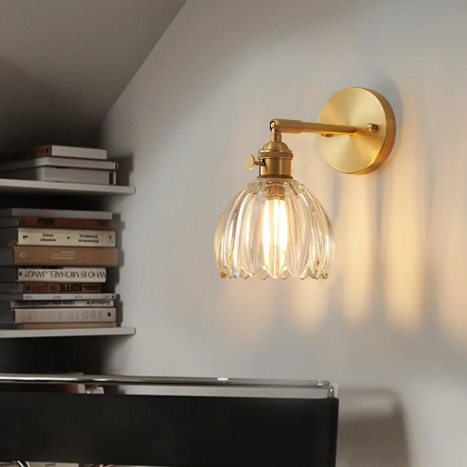 Elegant Glass Wall Light – Brass Adjustable Wall Sconce for Home Décor
