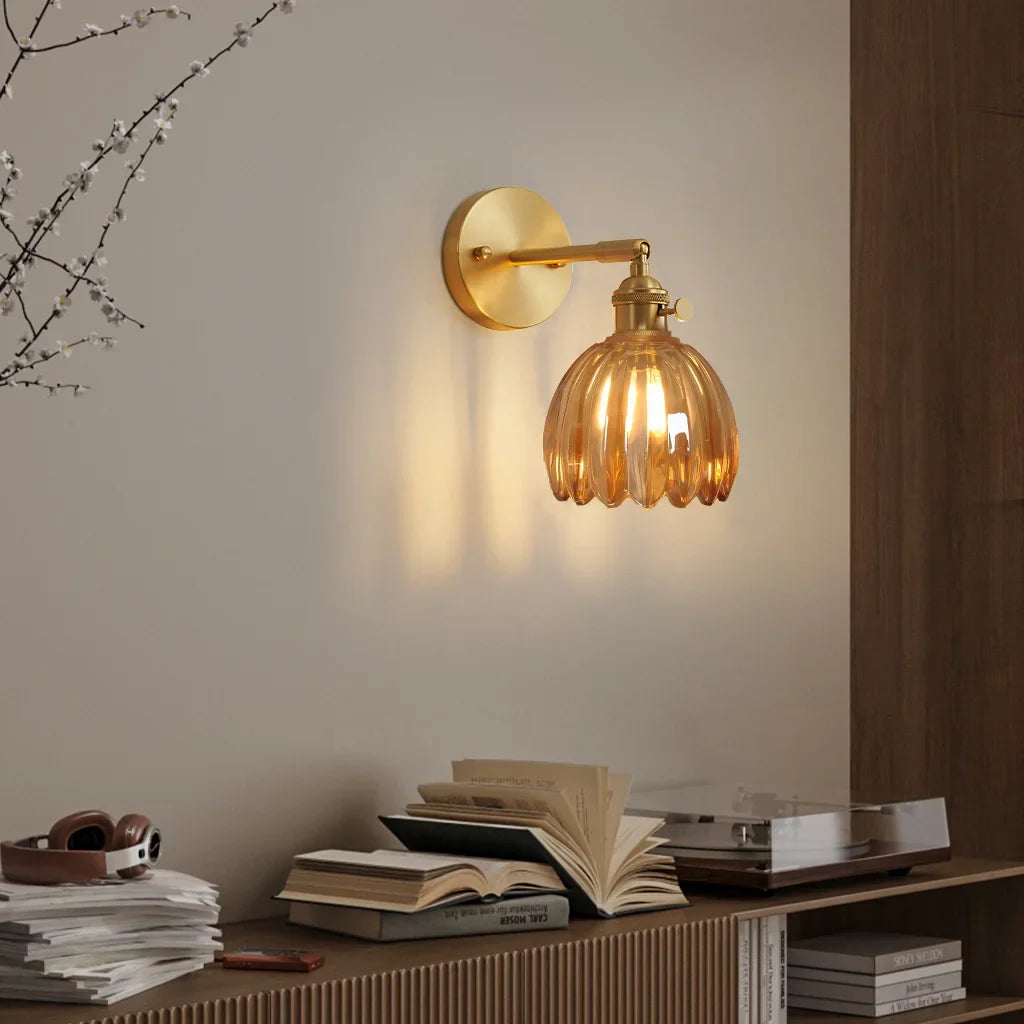 Elegant Glass Wall Light – Brass Adjustable Wall Sconce for Home Décor