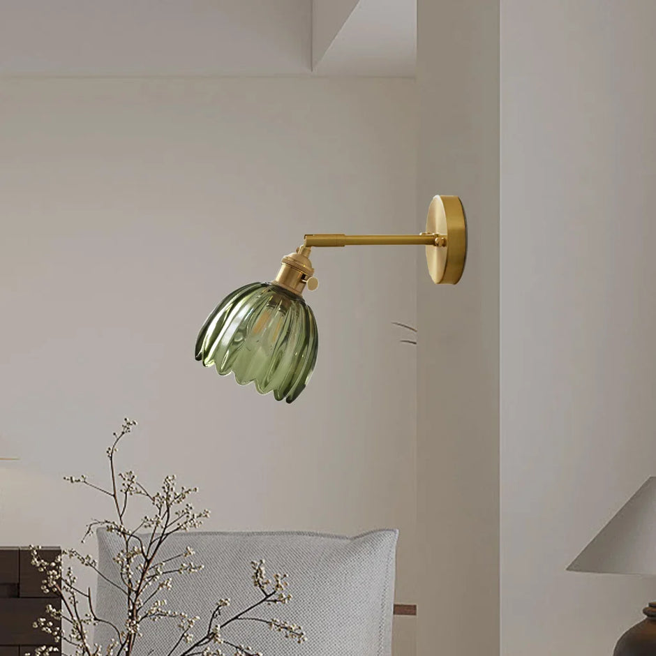 Elegant Glass Wall Light – Brass Adjustable Wall Sconce for Home Décor