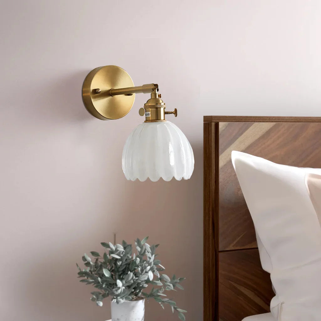 Elegant Glass Wall Light – Brass Adjustable Wall Sconce for Home Décor