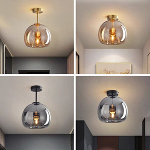Modern Copper Glass Ceiling Light for Hallways and Living Rooms