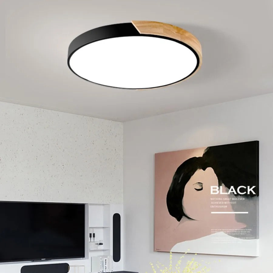 Nordic Wooden Circular Ceiling Light_  Modern Macaroon Design For Living Spaces