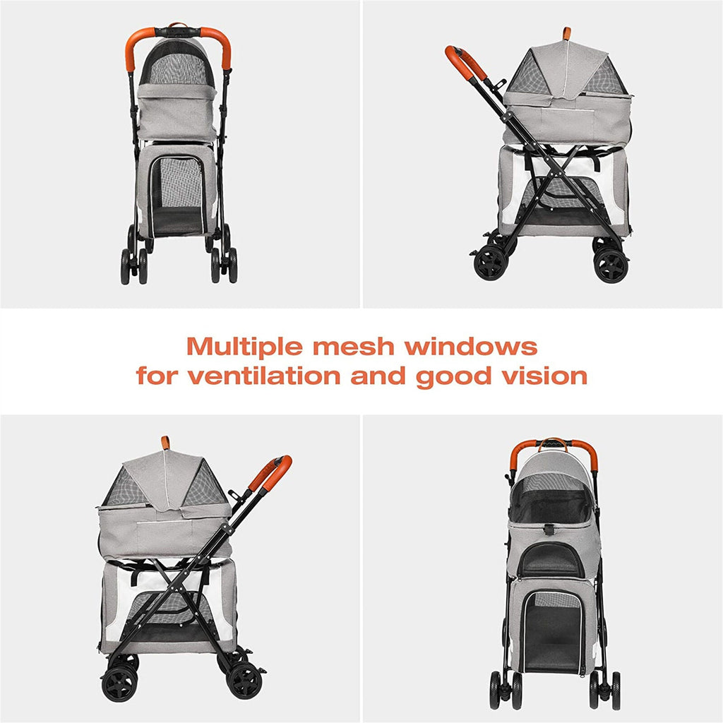 Pushchair Dog Stroller Double Decker Dog Stroller, Gray - MOSKBITE